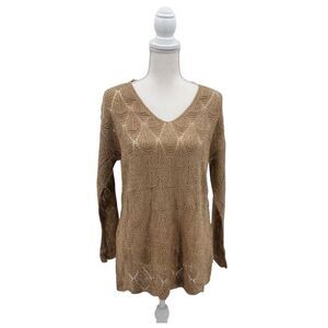 NWT Hayden Los Angeles Top Sweater Open Knit Cream Tan Size L
